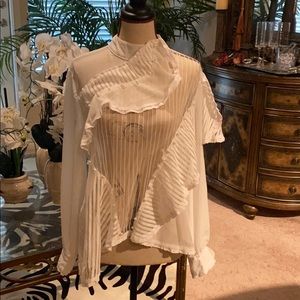 White stripe bead blouse #182